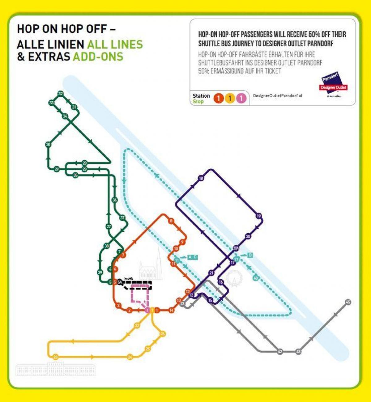 Viena hop on hop off recorregut de l'autobús mapa