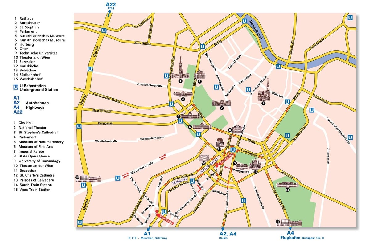 Mapa de Viena carretera de circumval·lació 